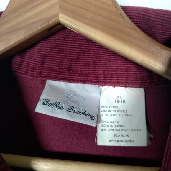 Bobbie Brooks Shirt XL Button Up Embroidered Leaf Leaves Maroon Corduroy Nature - Picture 9 of 10